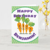 Niedliche Karottenquartett-Cartoon-Abbildung Karte (Gelbe Blume)