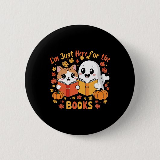 Niedliche Kat- und Ghost-Reading Halloween-Büchers Button (Vorderseite)