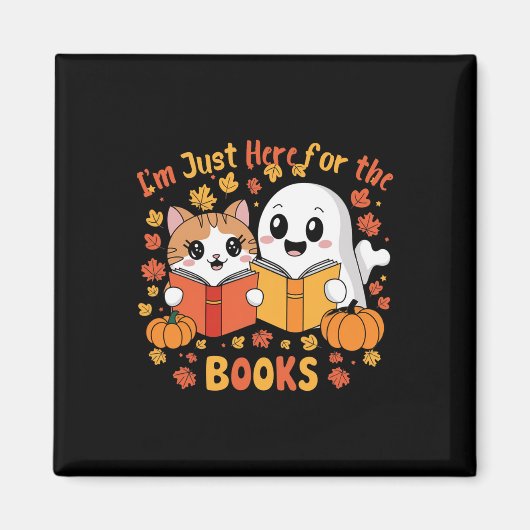 Niedliche Kat- und Ghost-Reading Halloween-Büchers Magnet (Vorne)