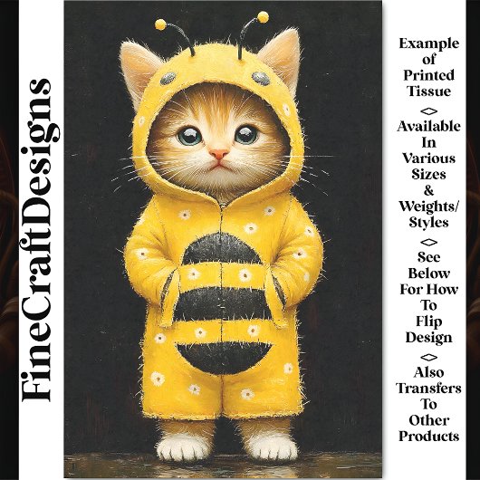 Niedliche Kätzchen als Hummeln AK4F-Decoupage Seidenpapier