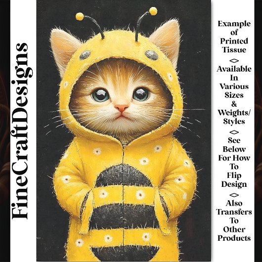 Niedliche Kätzchen als Hummeln AK4H-Decoupage Seidenpapier