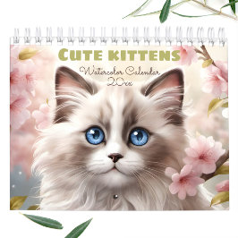 Niedliche Kätzchen Aquarellfarbe Saisonkatze Lover Kalender