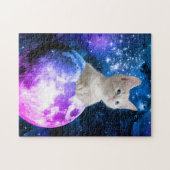 Niedliche Kätzchen auf dem Mond, leuchtende Sterne Puzzle (Horizontal)
