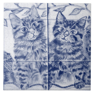 Niedliche Kätzchen Blau Vintage Katze Hütte Fliese