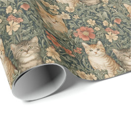 Niedliche Kätzchen im Garten von William Morris Geschenkpapier