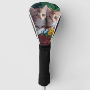 Niedliche Kätzchen in einem Blume-Korb Golf Headcover