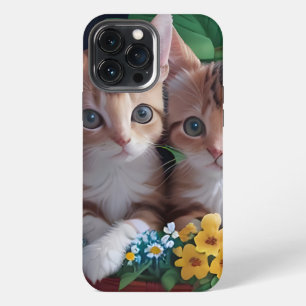 Niedliche Kätzchen in einem Blume-Korb iPhone 13 Pro Max Hülle