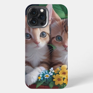 Niedliche Kätzchen in einem Blume-Korb iPhone 13 Pro Max Hülle