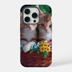 Niedliche Kätzchen in einem Blume-Korb iPhone 15 Pro Hülle