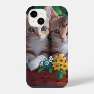 Niedliche Kätzchen in einem Blume-Korb iPhone 14 Hülle