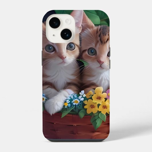 Niedliche Kätzchen in einem Blume-Korb iPhone Hülle (Rückseite)
