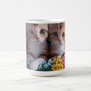 Niedliche Kätzchen in einem Blume-Korb Kaffeetasse