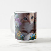 Niedliche Kätzchen in einem Blume-Korb Kaffeetasse (Vorderseite Links)