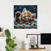 Niedliche Kätzchen Interaktion mit Bienen Poster (Heimbüro)