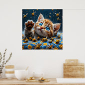 Niedliche Kätzchen Interaktion mit Bienen Poster (Küche)