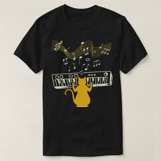 Niedliche Kätzchen Klavierinstrument mit Musik T-Shirt (Design vorne)