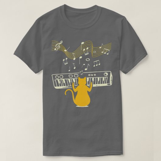 Niedliche Kätzchen Klavierinstrument mit Musik T-Shirt (Design vorne)