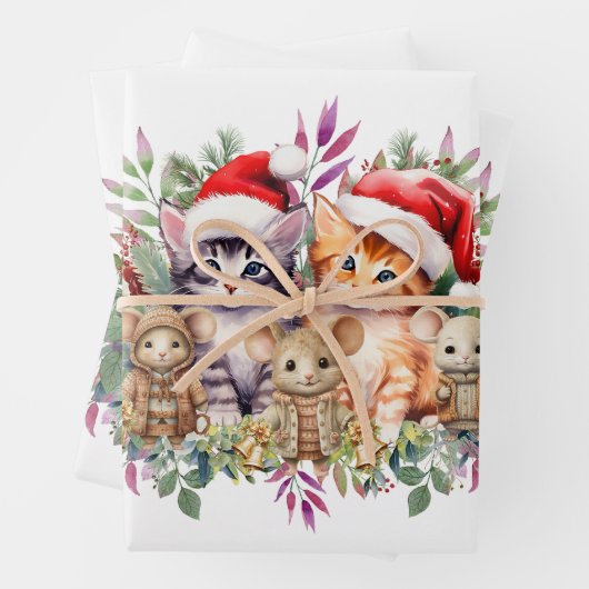 Niedliche Kätzchen, Mäuse & Welpen Weihnachten Geschenkpapier Set (Beispiel)