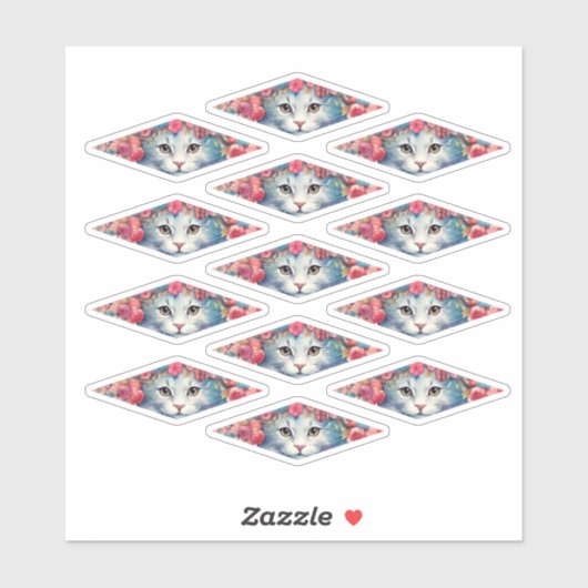 Niedliche Kätzchen mit Blume Aufkleber (Blatt)