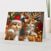 Niedliche Kätzchen mit dem Weihnachtsmann und Rent Dankeskarte (Vorderseite)