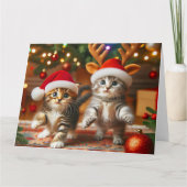 Niedliche Kätzchen mit dem Weihnachtsmann und Rent Dankeskarte (Vorderseite)
