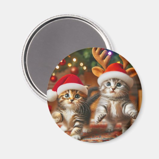 Niedliche Kätzchen mit dem Weihnachtsmann und Rent Magnet (Vorderseite/Rückseite)