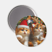 Niedliche Kätzchen mit dem Weihnachtsmann und Rent Magnet (Vorderseite/Rückseite)
