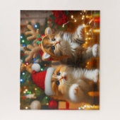 Niedliche Kätzchen mit dem Weihnachtsmann und Rent Puzzle (Vertikal)