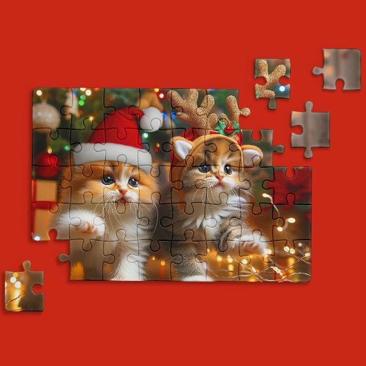 Niedliche Kätzchen mit dem Weihnachtsmann und Rent Puzzle