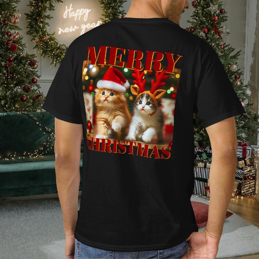 Niedliche Kätzchen mit dem Weihnachtsmann und Rent T-Shirt