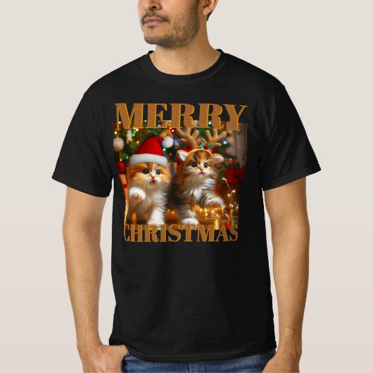 Niedliche Kätzchen mit dem Weihnachtsmann und Rent T-Shirt (Vorderseite)