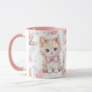 Niedliche Kätzchen mit rosa Rosen Tasse