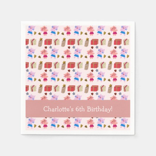 Niedliche Kätzchen und Geschenke Muster Pink Kinde Serviette (Vorderseite)