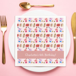 Niedliche Kätzchen und Geschenke Muster Pink Kinde Serviette