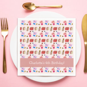 Niedliche Kätzchen und Geschenke Muster Pink Kinde Serviette