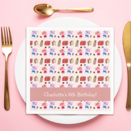 Niedliche Kätzchen und Geschenke Muster Pink Kinde Serviette