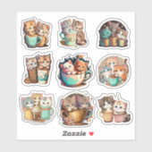 Niedliche Kätzchen und Kaffee Custom Cut Aufkleber (Blatt)