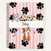 Niedliche Kätzchen und Pfoten, rot gestreift Notizblock (Vorderseite)