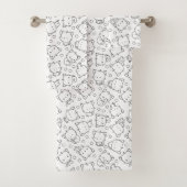 Niedliche Kätzchen und Polka Punkte Schwarz & Weiß Badhandtuch Set (Insitu)