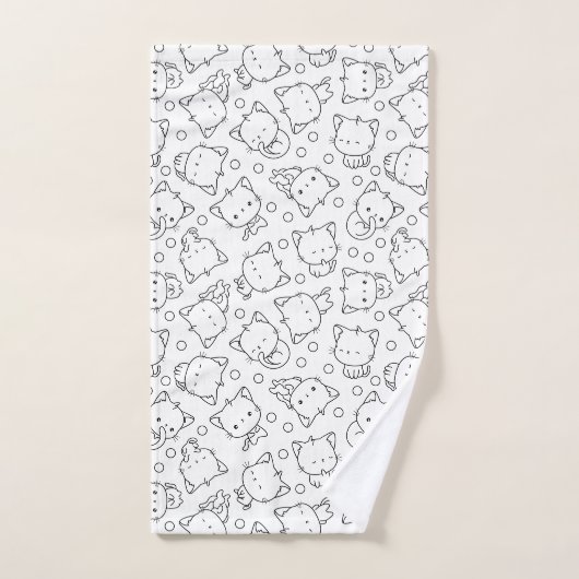Niedliche Kätzchen und Polka Punkte Schwarz & Weiß Badhandtuch Set (Handtuch)
