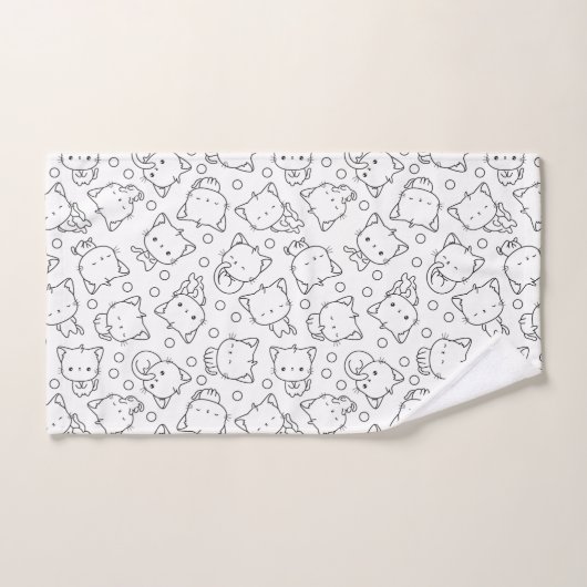 Niedliche Kätzchen und Polka Punkte Schwarz & Weiß Badhandtuch Set (Handtuch)