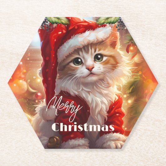 Niedliche Kätzchen Weihnachten Untersetzer (Vorderseite)