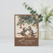 Niedliche Kätzchen Weihnachtsbaum Feiertagspostkarte (Stehend Vorderseite)