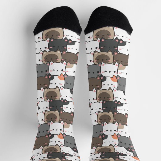 Niedliche Kätzchenfacen farbiges Illustrationsmust Socken (Oben)