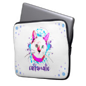 Niedliche Kätzchengesicht Hot Pink Blue Cat Fanati Laptopschutzhülle (Vorderseite Links)