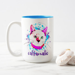 Niedliche Kätzchengesicht Hot Pink Blue Cat Fanati Zweifarbige Tasse