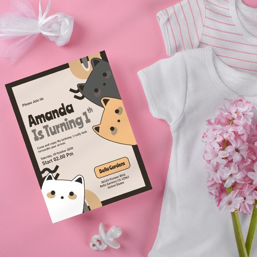 Niedliche Katze 1. Geburtstag Einladung