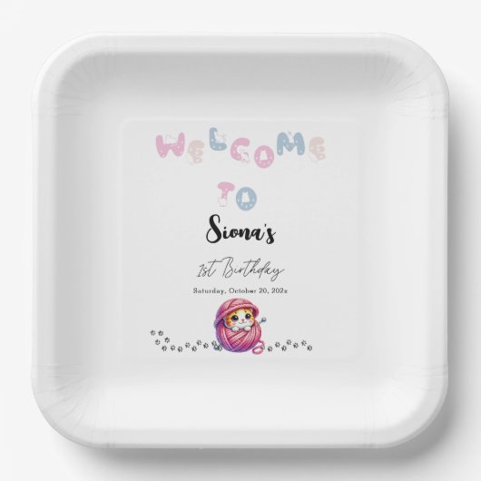 Niedliche Katze 1. Geburtstag Party Pappteller (Vorderseite)