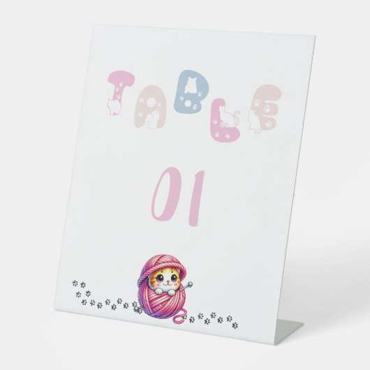 Niedliche Katze 1. Geburtstag Tischnummer Sockelschild (Vorderseite)