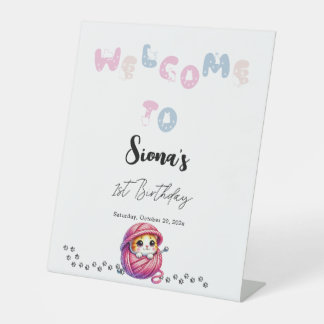 Niedliche Katze 1. Geburtstag Willkommen Sockelschild